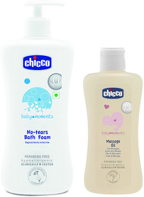 Chicco Massage Oil 200 ml and No Tears bath Foam 500 ml(Multicolor) Flipkart