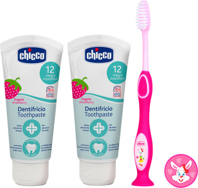 

Chicco StrawBerry Toothpaste (6 m+), 50ml, Pack of 2 and Pink Tooth Brush(Multicolor)