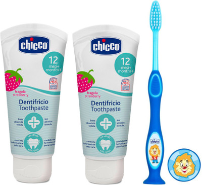 

Chicco StrawBerry Toothpaste (6 m+), 50ml, Pack of 2 and Blue Tooth Brush(Multicolor)