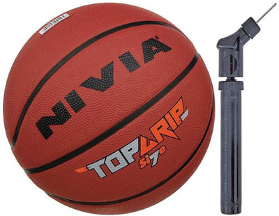 Nivia Top Grip Basketball S-7 + Double Action Pump Basketball - Size: 7(Pack of 2, Multicolor)