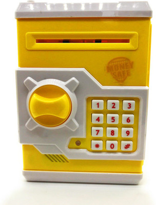 

See Inside Money Safe ATM Kids Piggy Savings Bank with Electronic Lock Piggy Bank ATM with Password Coin Bank(Yellow)