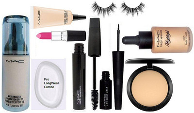 

pro longwear combo Silicon puff, Matchmaster SPF 15 Foundation,Studio Fix Compact,Select Cover-up,Highlighter,Candy Yum-yum Lipstick & Haute And Naughty Mascara,Liquid Last Eyliner,Eyelashes(Set of 9)