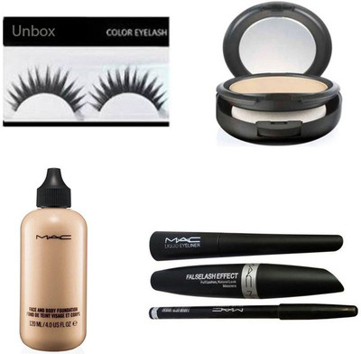 

unbox combo set of compact powder eyelashes face and body foundation eyebrow pencil eyemascara eyeliner(Set of 6)