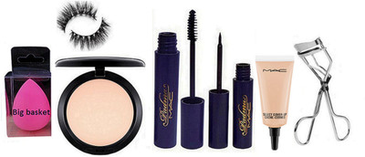 

big Basket Spounge Puff , Eyelashes , Studio Fix Compact , Padma Eyeliner And Mascara , Select Cover up Conceler , Eyelashes Curler(Set of 7)