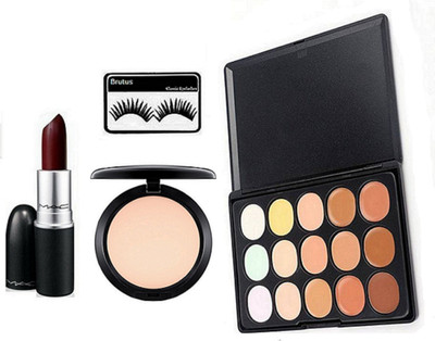 

brutus Eyelashes , Mac 15 Shades Concealer Palette, Lipstick , Compact(Set of 4)