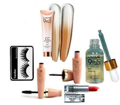 

caroline Eyelashes, 9to5 Liner& Mascara, Enrich Matte Lipstick, Gold Radiance Face Serum & CC Color transform Cream(Set of 6)