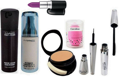 

caroline Sponge Puff, Mac Matchmaster Liquid Foundation, Two Way Comapct, Matte Finish Herion Lipstick, Prep + Prime Face Serum, Brooke candy Eyeliner & Mascara(Set of 7)