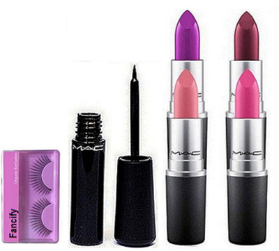 Fancify Eyelashes & matte finish Lipstick (Set Of 4) & Liquid last Eyeliner(Set of 6)