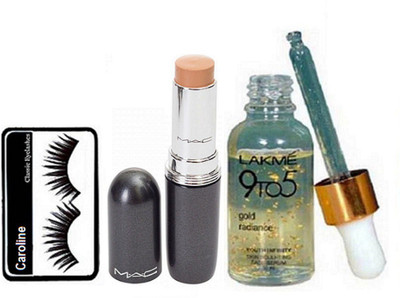 

caroline Eyelashes , 9to5 Gold Radiance Youth Infinity Skin Sculpting Face Serum& Stick Concealer Studio Fix Fluid Spf 15(Set of 3)