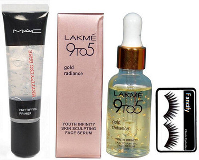 

fancify Eyelashes, lakme Gold Radiance Youth Infinity Skin Sculpting Face Serum& Mac Mattifying Base Primer(Set of 3)