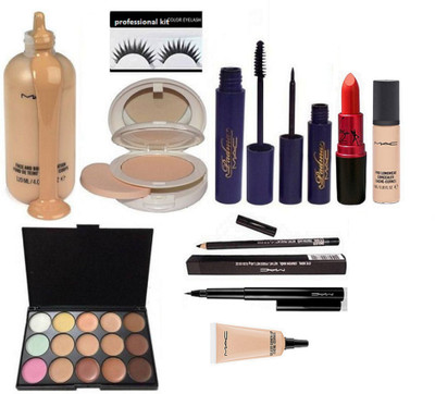 

Professional kit Eyelashes & Face And Body Foundation & Face Compact & Padma Eyeliner & Mascara & Pro Longwear Concealer & Lady Gaga Lipstick & Select Cover-up & 15 Shade Concealer Paltte & Pencil Kaj & Pen Eyeliner(Set of 11)