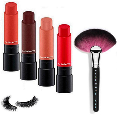 

Professional kit Eyelashes &Combo Liptensity Lipstick Multicolour Pack Of 4 ,Makeup Brush(Set of 6)