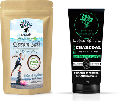 

PRAMSH Epsom Salt 100gm & Activated Charcoal Peel Off Mask 100gm Combo Pack For Anti Pollution!!Dirt!!Stress(Set of 2)