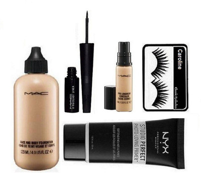 

caroline Eyelashes, Face and Body Foundation, perfect Face Primer Gel and Liquid Last Eyeliner& Pro Long Wear Concealer(Set of 5)