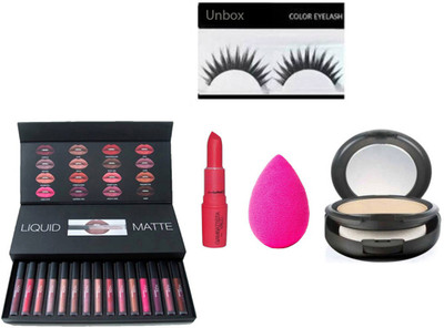 

unbox combo set of eyelashes giambattista lipstick compact powder sponge puff(Set of 5)