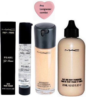 

Pro longwear combo Silicon Puff & Face and Body & Foundation, Prep+prime Pearl gel Primer(Set of 4)