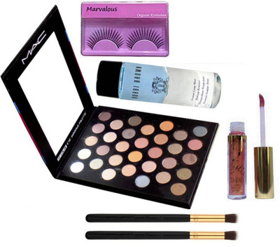 

marvalous Eyelashes, 32 Shade Eyeshadow Palette, Instant Longwear Make Up Remover, Kylie Liquid Lip Gloss, Brush (Pack of 2)(Set of 6)
