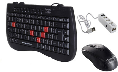 

Quantum Hi-Tech QHM 7309B/232B Wired USB Mouse,Mini Keyboard & USB 4 Port Hub Combo Combo Set