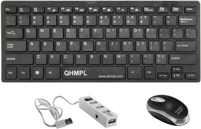 

Quantum Hi-Tech QHM 7307/222 Wired USB Mouse, Mini Keyboard & USB 4 Port Hub Combo Combo Set