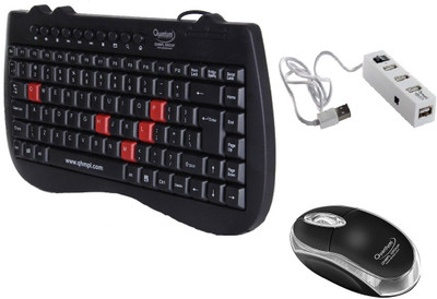 

Quantum Hi-Tech QHM 7309B/222 Wired USB Mouse,Mini Keyboard & USB 4 Port Hub Combo Combo Set