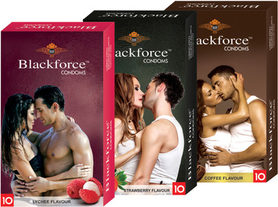 Blackforce Dotted Coffee,Lychee,Strawberry Combo Pack Condom Condom(Set of 3, 30S)