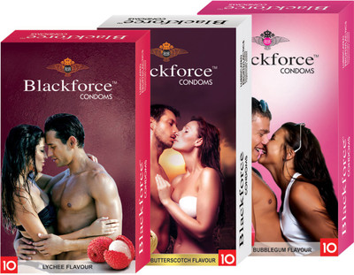 Blackforce Dotted Bubblegum,Butterscotch,Lychee Combo Pack Condom Condom(Set of 3, 30S)