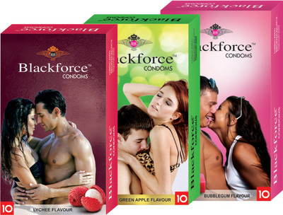 Blackforce Dotted Bubblegum,Green Apple,Lychee Combo Pack Condom Condom(Set of 3, 30S)