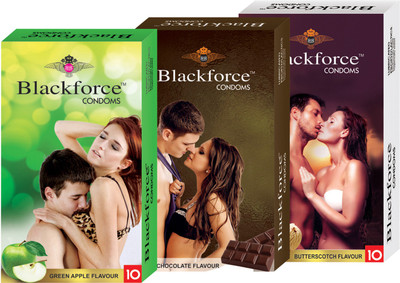 

Blackforce Dotted Butterscotch,Chocolate,Green Apple Combo Pack Condom Condom(Set of 3, 30S)