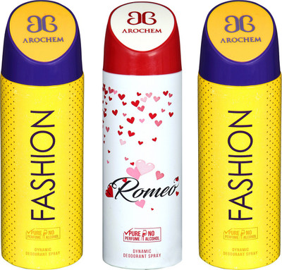 

Arochem Fashion & Romeo Combo Pack Dynamic Deodorant Spray Deodorant Spray - For Men & Women(600 ml, Pack of 3)
