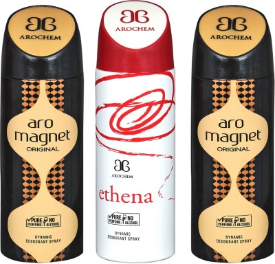 AROCHEM ARO MEGNET-2 & ETHENA DYNAMIC DEODORANT BODY SPRAY BODY DEO SPRAY Deodorant Spray  -  For Men & Women(600 ml, Pack of 3)