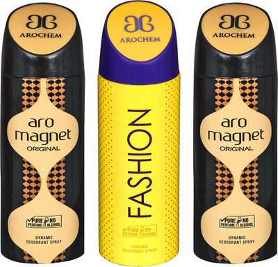 

Arochem Aro Magnet & Fashion Combo Pack Dynamic Deodorant Spray Deodorant Spray - For Men & Women(600 ml, Pack of 3)