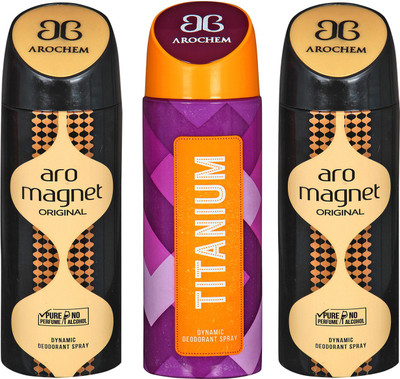 

Arochem Aro Magnet & Titanium Combo Pack Dynamic Deodorant Spray Deodorant Spray - For Men & Women(600 ml, Pack of 3)