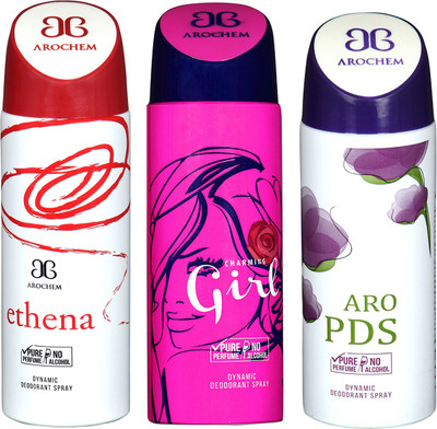 

Arochem Ethena & Charming Girl & Aro PDS Combo Pack Dynamic Deodorant Spray Deodorant Spray - For Men & Women(600 ml, Pack of 3)