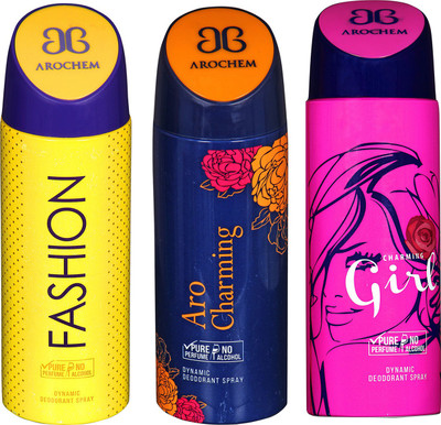 

Arochem Fashion & Aro Charming & Charming Girl Combo Pack Dynamic Deodorant Spray Deodorant Spray - For Men & Women(600 ml, Pack of 3)