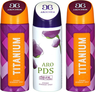 

Arochem Titanium & Aro PDS Combo Pack Dynamic Deodorant Spray Deodorant Spray - For Men & Women(600 ml, Pack of 3)