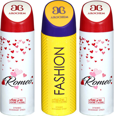 

Arochem Romeo & Fashion Combo Pack Dynamic Deodorant Spray Deodorant Spray - For Men & Women(600 ml, Pack of 3)