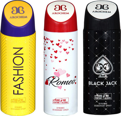 

Arochem Fashion & Romeo & Black Jack Combo Pack Dynamic Deodorant Spray Deodorant Spray - For Men & Women(600 ml, Pack of 3)