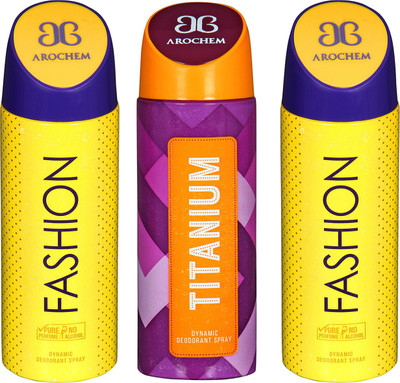 

Arochem Fashion & Titanium Combo Pack Dynamic Deodorant Spray Deodorant Spray - For Men & Women(600 ml, Pack of 3)