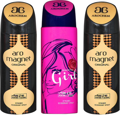

Arochem Aro Magnet & Charming Girl Combo Pack Dynamic Deodorant Spray Deodorant Spray - For Men & Women(600 ml, Pack of 3)