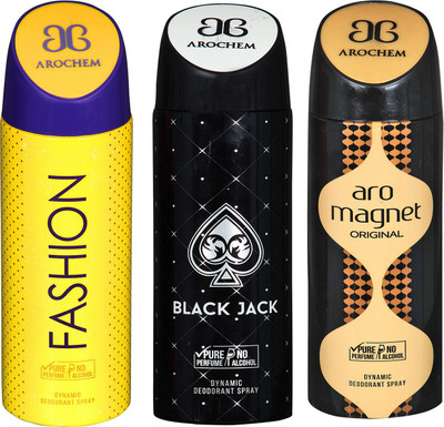 

Arochem Fashion & Black Jack & Aro Magnet Combo Pack Dynamic Deodorant Spray Deodorant Spray - For Men & Women(600 ml, Pack of 3)