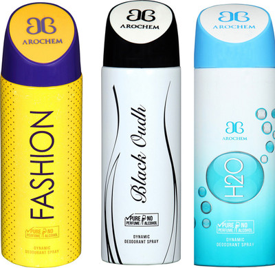 

Arochem Fashion & Black Oudh & H2O Combo Pack Dynamic Deodorant Spray Deodorant Spray - For Men & Women(600 ml, Pack of 3)