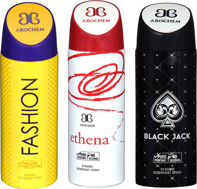 

Arochem Fashion & Ethena & Black Jack Combo Pack Dynamic Deodorant Spray Deodorant Spray - For Men & Women(600 ml, Pack of 3)