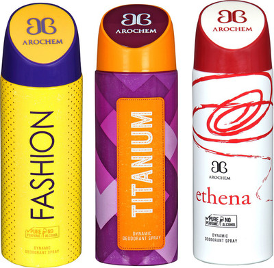 

Arochem Fashion & Titanium & Ethena Combo Pack Dynamic Deodorant Spray Deodorant Spray - For Men & Women(600 ml, Pack of 3)