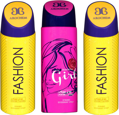 

arochem FASHION DEO COMBO -2 & GIRL DYNAMIC DEODORANT SPRAY Body Spray Body Spray - For Men & Women(600 ml, Pack of 3)