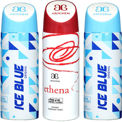 

Arochem Ice Blue & Ethena Combo Pack Dynamic Deodorant Spray Deodorant Spray - For Men & Women(600 ml, Pack of 3)