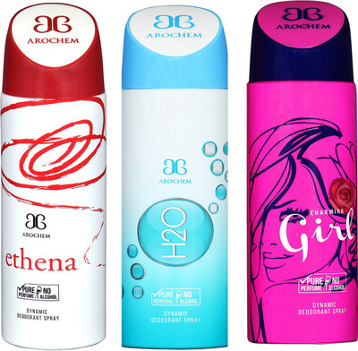 

Arochem Ethena & H2O & Charming Girl Combo Pack Dynamic Deodorant Spray Deodorant Spray - For Men & Women(600 ml, Pack of 3)
