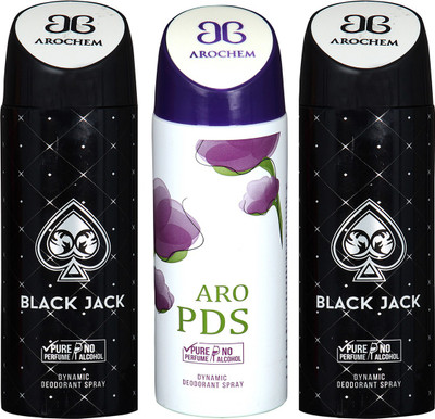 

AROCHEM BLACK JACK-2 & ARO PDS DYNAMIC DEODORANT BODY SPRAY BODY DEO SPRAY Body Spray - For Men & Women(600 ml, Pack of 3)