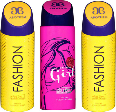 

Arochem Fashion & Charming Girl Combo Pack Dynamic Deodorant Spray Deodorant Spray - For Men & Women(600 ml, Pack of 3)