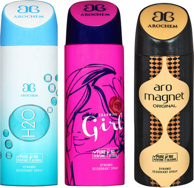 

Arochem H2O & Charming Girl & Aro Magnet Combo Pack Dynamic Deodorant Spray Deodorant Spray - For Men & Women(600 ml, Pack of 3)