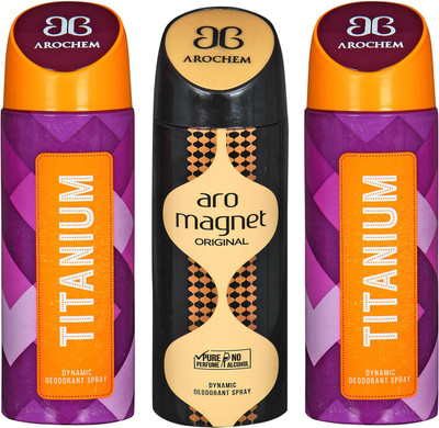 

Arochem Titanium & Aro Magnet Combo Pack Dynamic Deodorant Spray Deodorant Spray - For Men & Women(600 ml, Pack of 3)